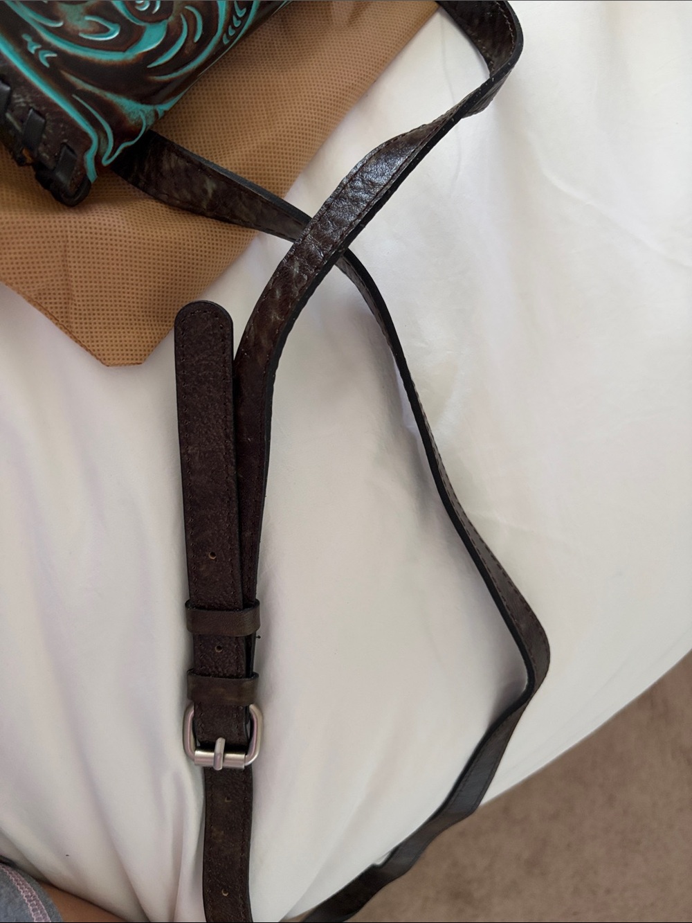 Patricia Nash Brown Leather Crossbody with Turquoise Detailing - Picture 8 of 8